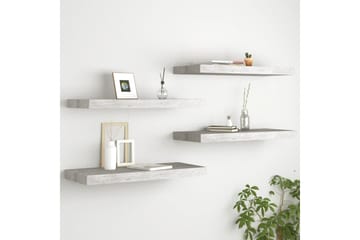Kelluvat seinähyllyt 4 kpl betoninharmaa 60x23,5x3,8 cm MDF - Harmaa - Säilytys - Hylly - Seinähylly