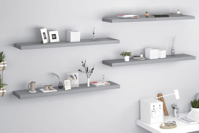 Kelluvat seinähyllyt 4 kpl harmaa 120x23,5x3,8 cm MDF - Harmaa - Säilytys - Hylly - Seinähylly