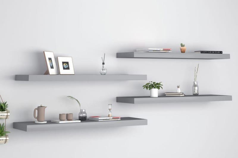 Kelluvat seinähyllyt 4 kpl harmaa 90x23,5x3,8 cm MDF - Harmaa - Säilytys - Hylly - Seinähylly