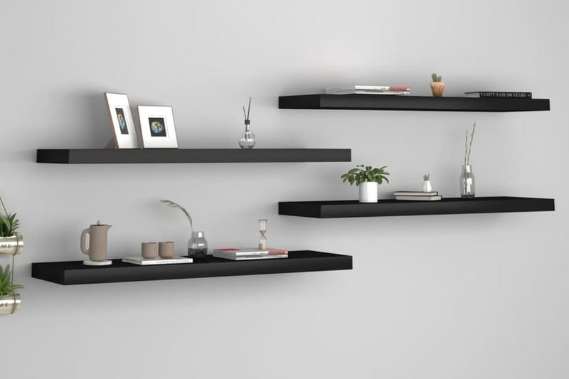 Kelluvat seinähyllyt 4 kpl musta 90x23,5x3,8 cm MDF - Musta - Säilytys - Hylly - Seinähylly