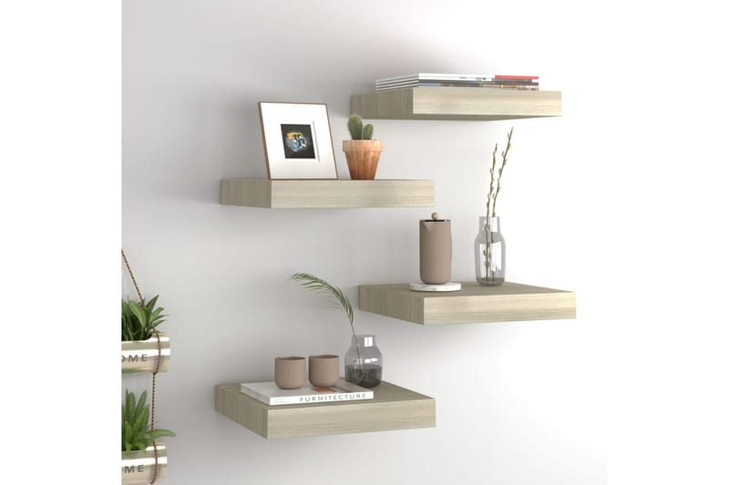 Kelluvat seinähyllyt 4 kpl tammi 23x23,5x3,8 cm MDF - Ruskea - Säilytys - Hylly - Seinähylly
