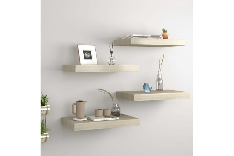 Kelluvat seinähyllyt 4 kpl tammi 40x23x3,8 cm MDF - Ruskea - Säilytys - Hylly - Seinähylly