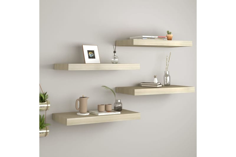 Kelluvat seinähyllyt 4 kpl tammi 50x23x3,8 cm MDF - Ruskea - Säilytys - Hylly - Seinähylly