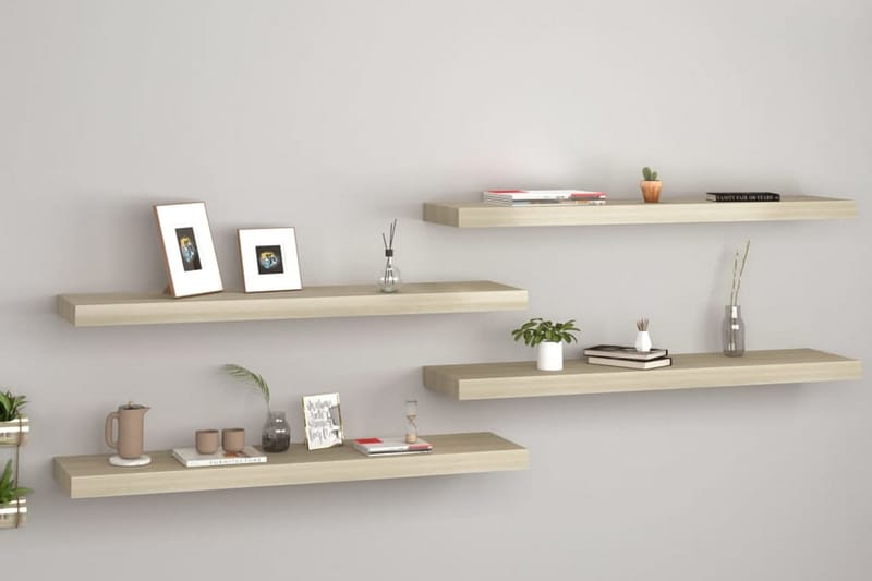 Kelluvat seinähyllyt 4 kpl tammi 90x23,5x3,8 cm MDF - Ruskea - Säilytys - Hylly - Seinähylly