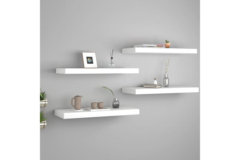 Kelluvat seinähyllyt 4 kpl valkoinen 60x23,5x3,8 cm MDF - Valkoinen - Säilytys - Hylly - Seinähylly