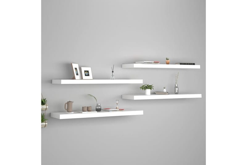 Kelluvat seinähyllyt 4 kpl valkoinen 90x23,5x3,8 cm MDF - Valkoinen - Säilytys - Hylly - Seinähylly