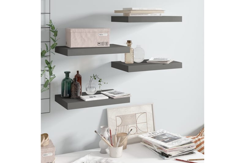 Kelluvat seinähyllyt 4kpl korkeakiilto harmaa 40x23x3,8 cm - Harmaa - Säilytys - Hylly - Seinähylly