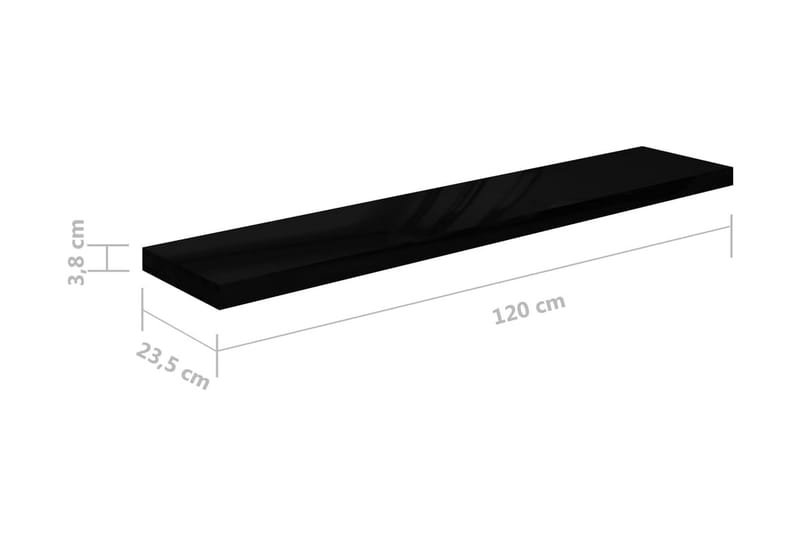 Kelluvat seinähyllyt 4kpl korkeakiilto musta 120x23,5x3,8 cm - Musta - Säilytys - Hylly - Seinähylly