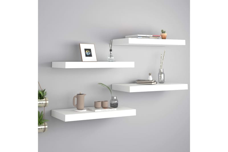 Kelluvat seinähyllyt kpl valkoinen 50x23x3,8 cm MDF - Valkoinen - Säilytys - Hylly - Seinähylly