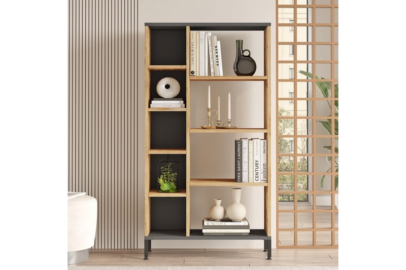 Keshav kirjahylly 72x25,5 cm antrasiitti/ruskea - Hanah Home - Säilytys - Hylly - Kirjahylly