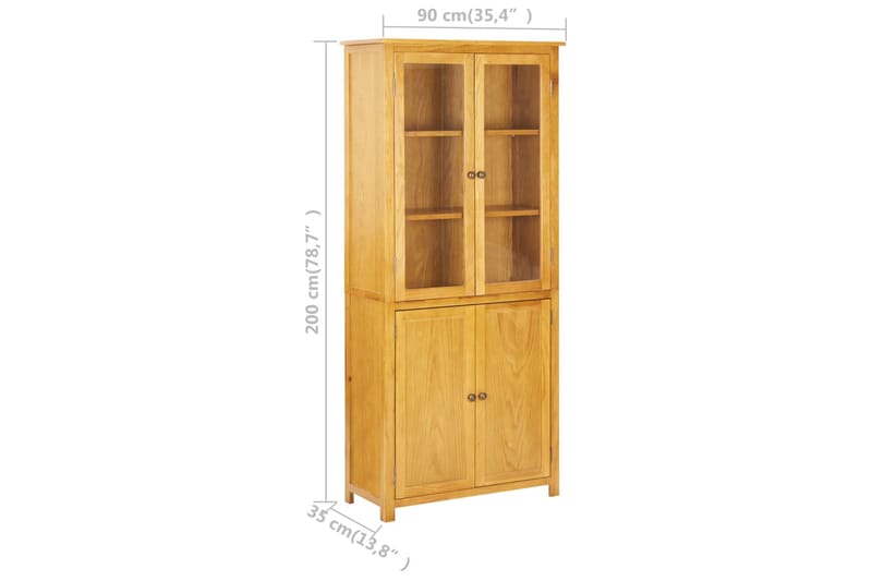 Kirjahylly 4 ovella 90x35x200 cm täysi tammi ja lasi - Säilytys - Hylly - Kirjahylly
