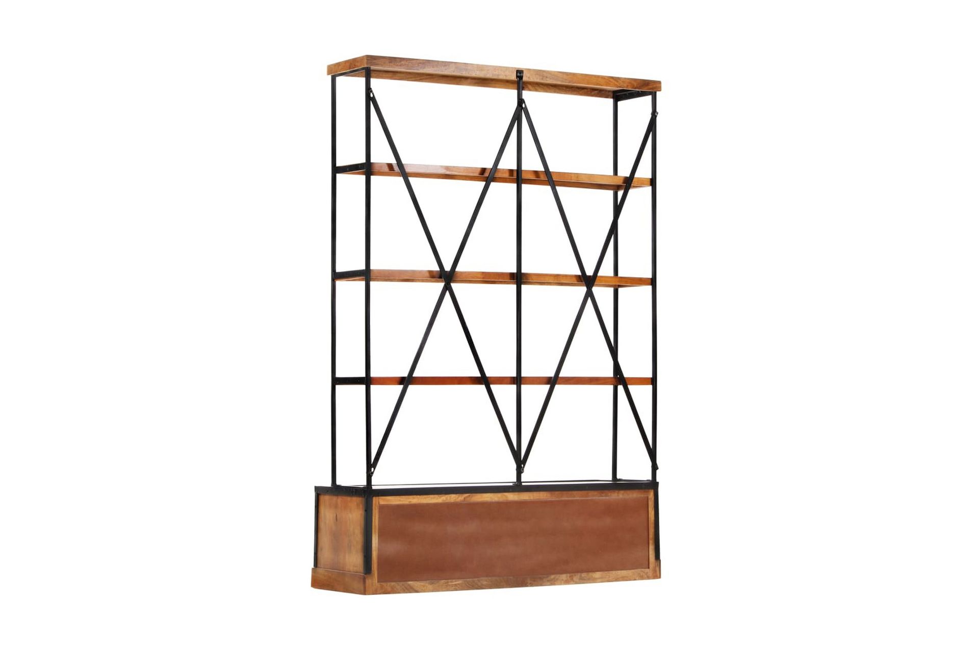 Kirjahylly 4 tasoa & 6 laatikkoa 122x36x181cm täysi mangopuu - Ruskea - Säilytys - Hylly - Kirjahylly