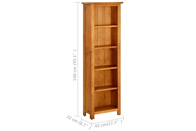 Kirjahylly 5 tasoa 45x22x140 cm täystammi - Ruskea - Säilytys - Hylly - Kirjahylly