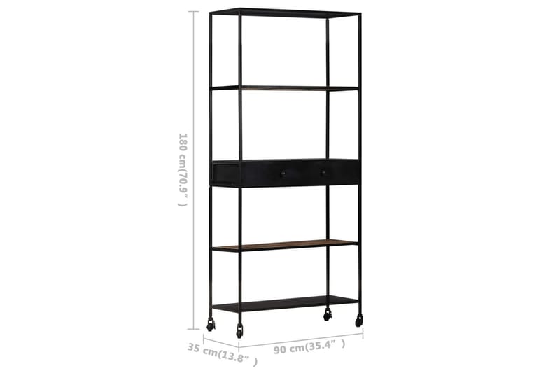 Kirjahylly 90x35x180 cm Mango/Rauta - Ruskea - Säilytys - Hylly - Kirjahylly