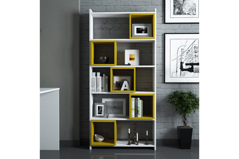 Kirjahylly Amtorp 80 cm - Valkoinen/Keltainen - Säilytys - Hylly - Kirjahylly