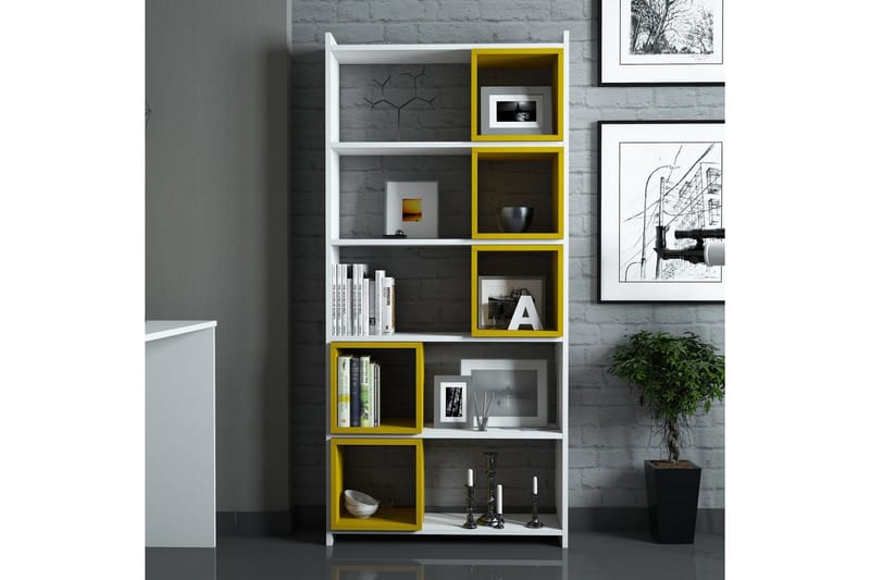 Kirjahylly Amtorp 80 cm - Valkoinen/Keltainen - Säilytys - Hylly - Kirjahylly