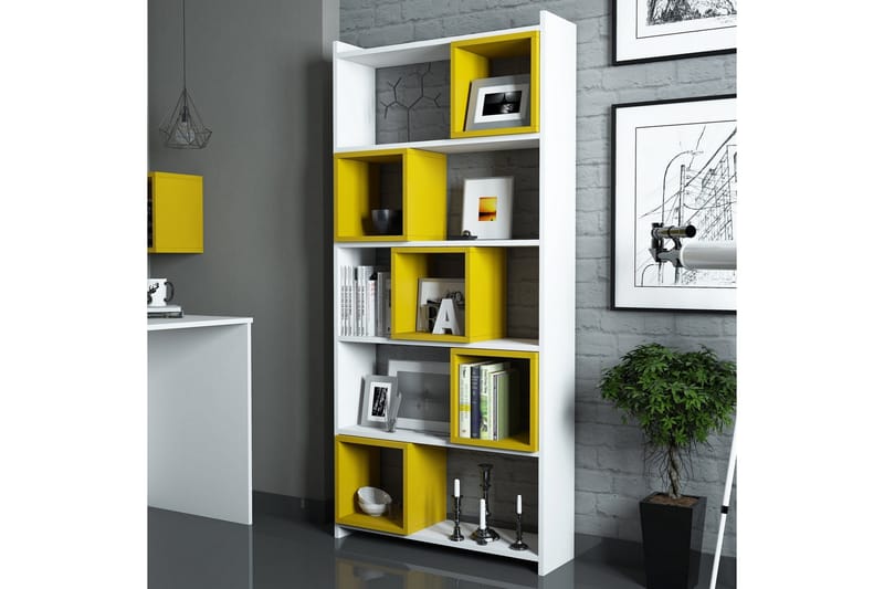 Kirjahylly Amtorp 80 cm - Valkoinen/Keltainen - Säilytys - Hylly - Kirjahylly