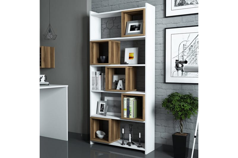 Kirjahylly Amtorp 80 cm - Valkoinen/Ruskea - Säilytys - Hylly - Kirjahylly