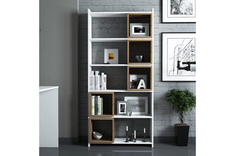 Kirjahylly Amtorp 80 cm - Valkoinen/Ruskea - Säilytys - Hylly - Kirjahylly