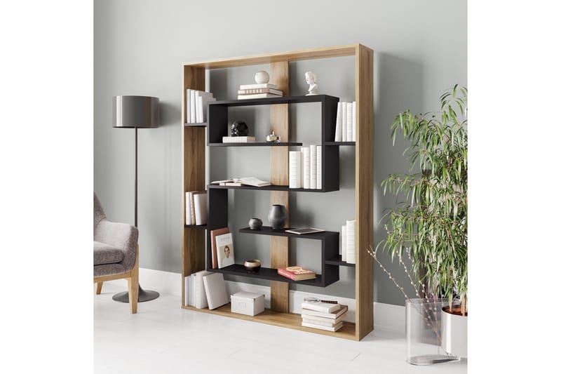 Kirjahylly Arslev 120 cm - Musta/Tammi - Säilytys - Hylly - Kirjahylly