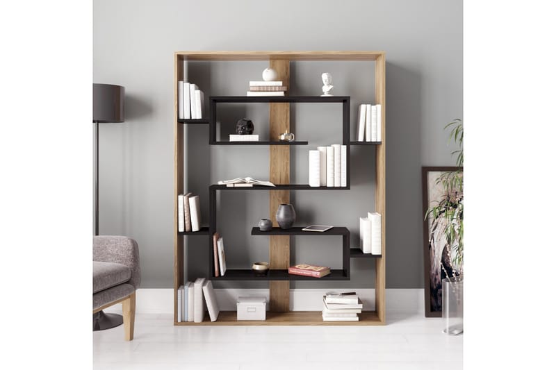 Kirjahylly Arslev 120 cm - Musta/Tammi - Säilytys - Hylly - Kirjahylly