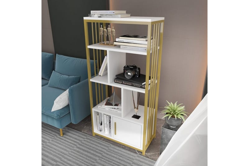 Kirjahylly Arven Valkoinen / Kulta - Valkoinen / Kulta - Säilytys - Hylly - Kirjahylly