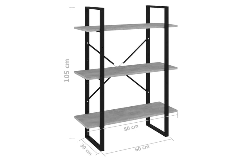 Kirjahylly betoninharmaa 80x30x105 cm lastulevy - Harmaa - Säilytys - Hylly - Kirjahylly