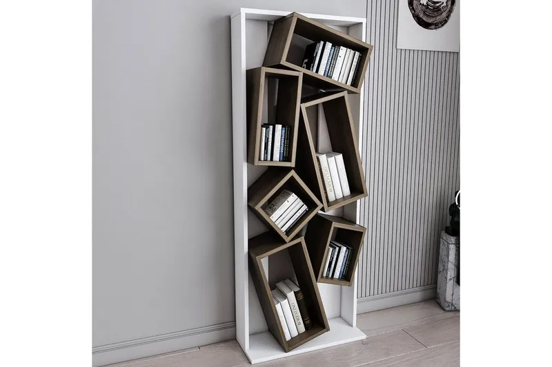 Kirjahylly Bloemendal Valkoinen / Pähkinäpuu - Ruskea/Valkoinen - Säilytys - Hylly - Kirjahylly