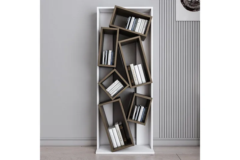 Kirjahylly Bloemendal Valkoinen / Pähkinäpuu - Ruskea/Valkoinen - Säilytys - Hylly - Kirjahylly