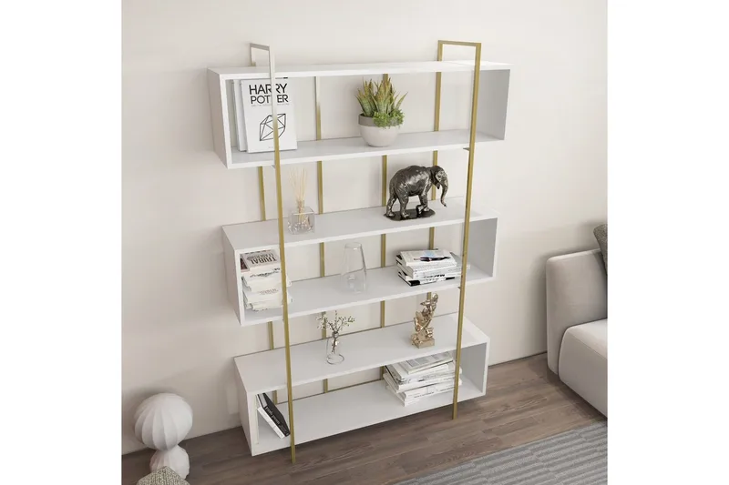 Kirjahylly Bruti Valkoinen / Kulta - Valkoinen / Kulta - Säilytys - Hylly - Kirjahylly