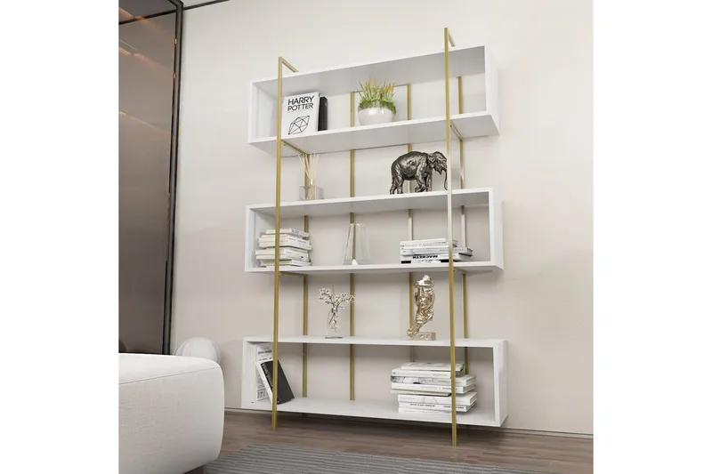 Kirjahylly Bruti Valkoinen / Kulta - Valkoinen / Kulta - Säilytys - Hylly - Kirjahylly