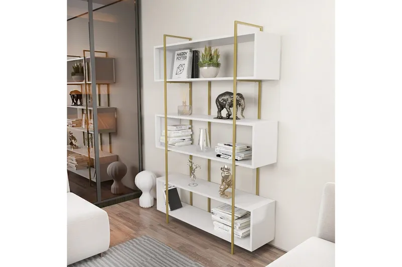 Kirjahylly Bruti Valkoinen / Kulta - Valkoinen / Kulta - Säilytys - Hylly - Kirjahylly