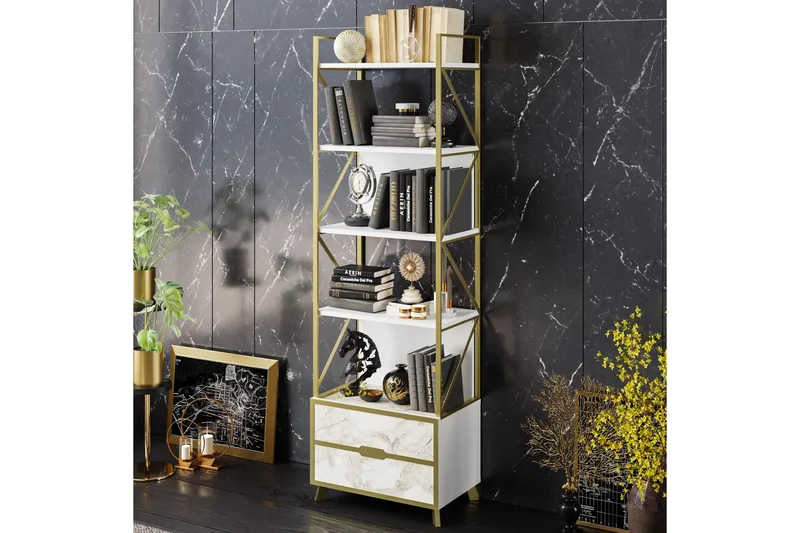 Kirjahylly Fridaria 60x35 cm 5 hyllyä - Valkoinen - Säilytys - Hylly - Kirjahylly