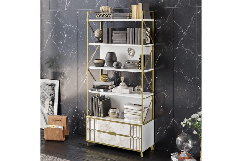 Kirjahylly Fridaria 89x35 cm 5 hyllyä - Valkoinen - Säilytys - Hylly - Kirjahylly