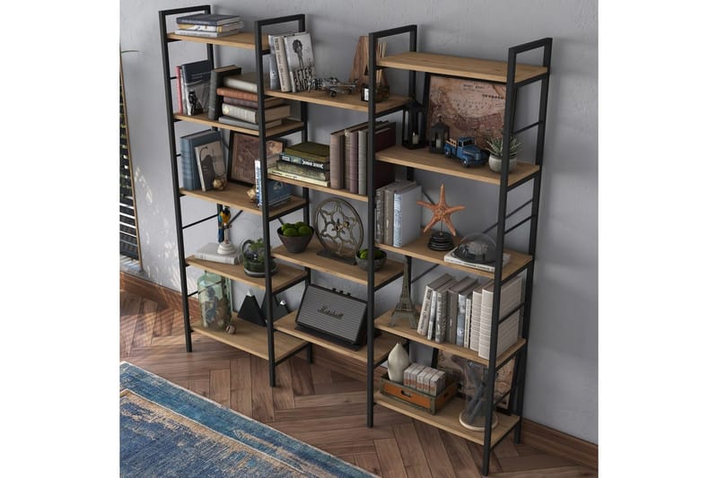 Kirjahylly Goldmere Pähkinäpuu / Musta - Ruskea/Musta - Säilytys - Hylly - Kirjahylly
