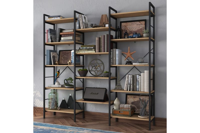 Kirjahylly Goldmere Pähkinäpuu / Musta - Ruskea/Musta - Säilytys - Hylly - Kirjahylly