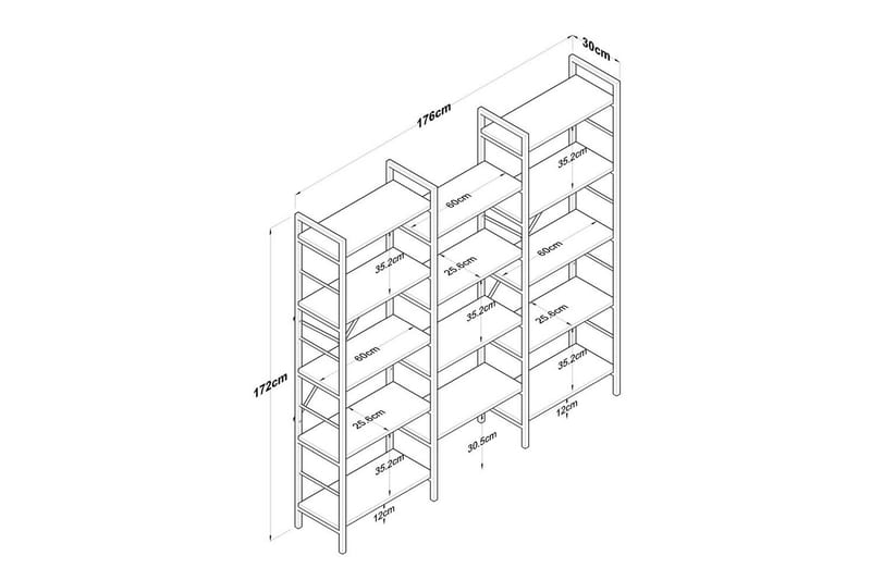 Kirjahylly Goldmere Pähkinäpuu / Musta - Ruskea/Musta - Säilytys - Hylly - Kirjahylly
