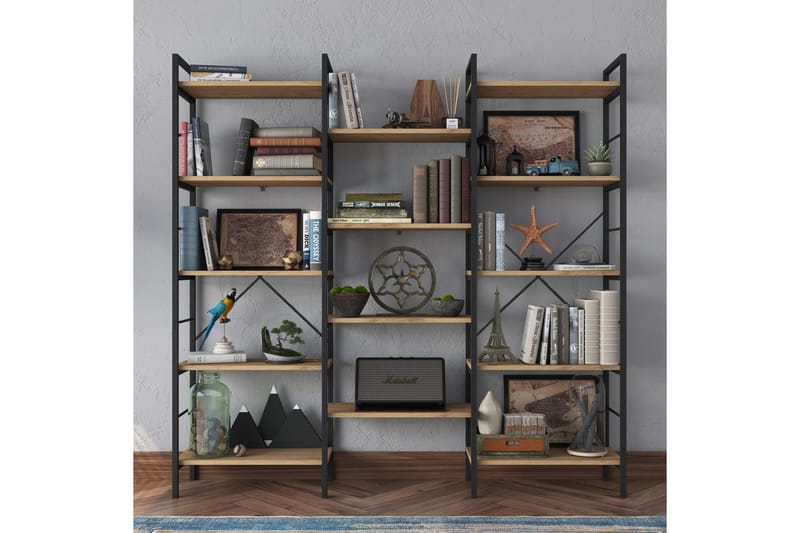 Kirjahylly Goldmere Pähkinäpuu / Musta - Ruskea/Musta - Säilytys - Hylly - Kirjahylly