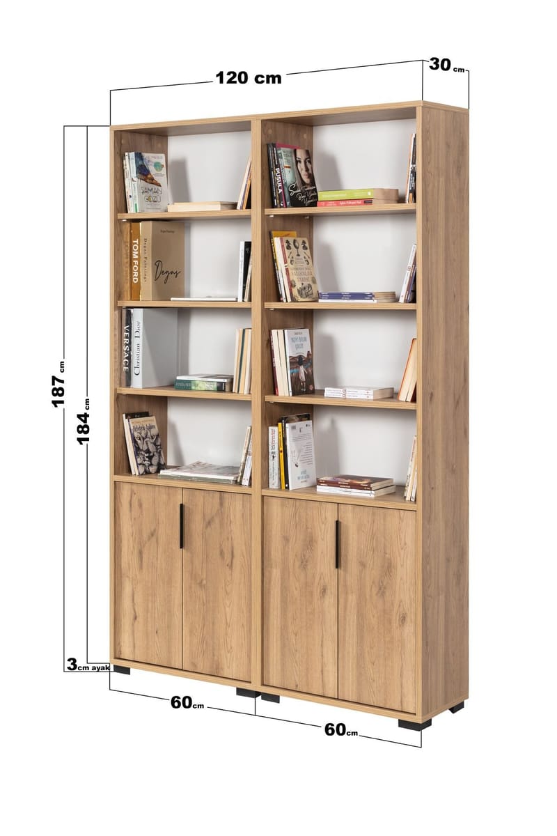 Kirjahylly Hanah Home Evora (120 x 187 x 30 cm) Sapphire Oak - Sapphire Oak - Säilytys - Hylly - Kirjahylly