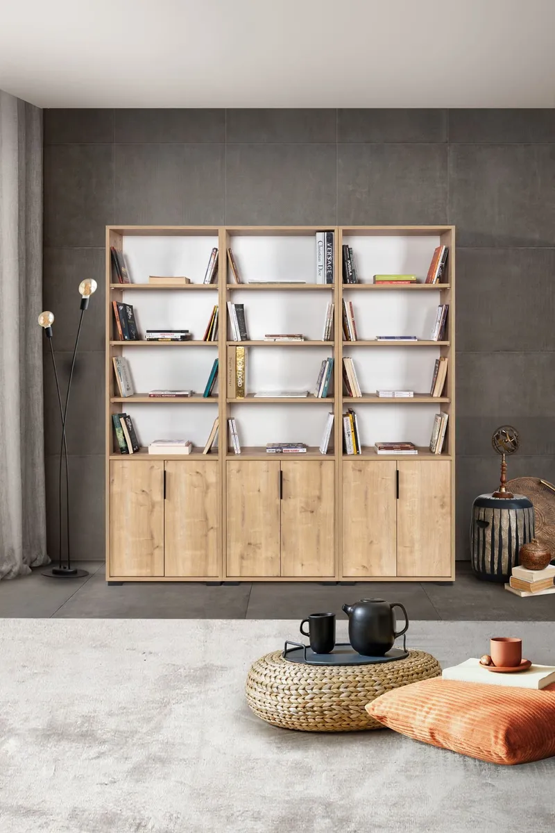 Kirjahylly Hanah Home Evora Wide (180 x 187 x 30 cm) Tammi, Sapphire Oak