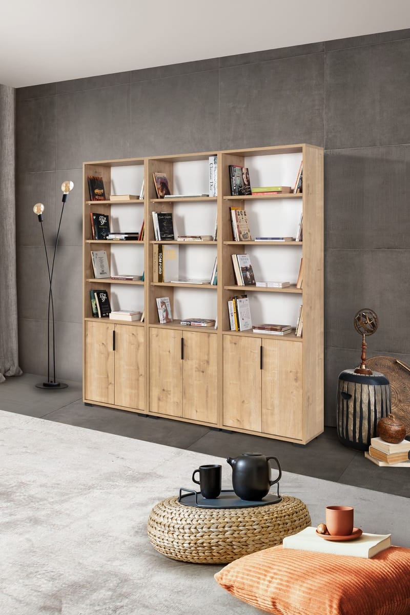 Kirjahylly Hanah Home Evora Wide (180 x 187 x 30 cm) Tammi - Sapphire Oak - Säilytys - Hylly - Kirjahylly