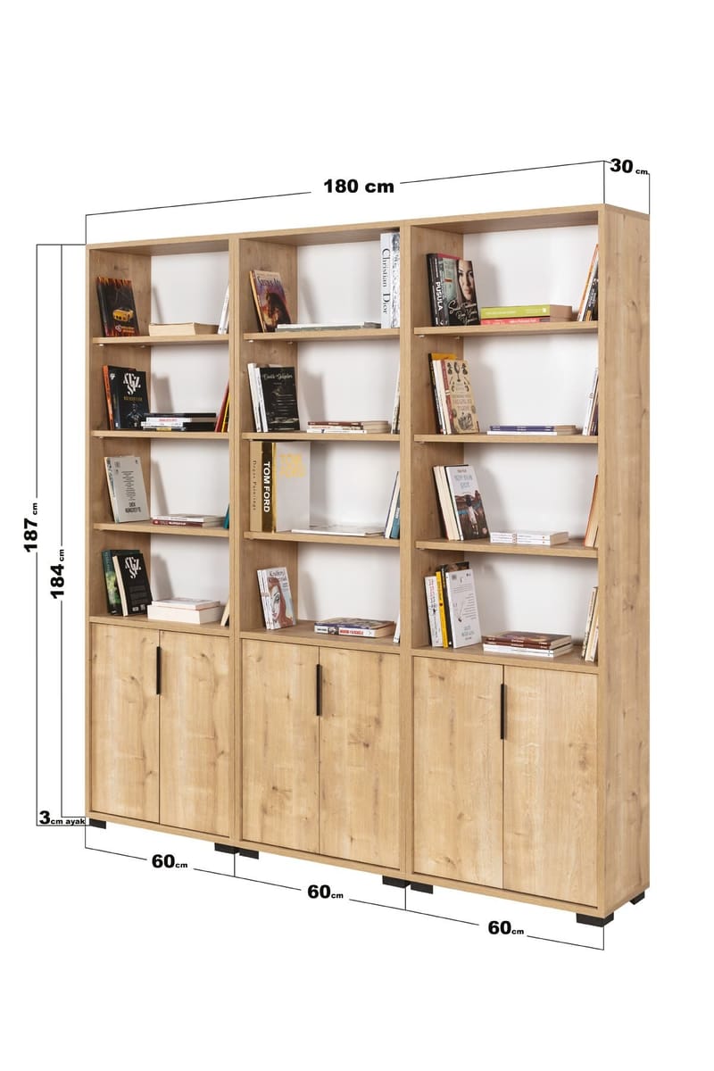 Kirjahylly Hanah Home Evora Wide (180 x 187 x 30 cm) Tammi - Sapphire Oak - Säilytys - Hylly - Kirjahylly