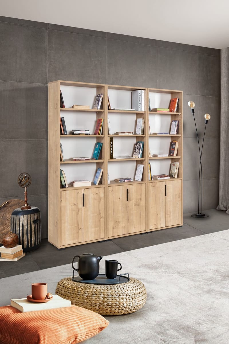 Kirjahylly Hanah Home Evora Wide (180 x 187 x 30 cm) Tammi - Sapphire Oak - Säilytys - Hylly - Kirjahylly