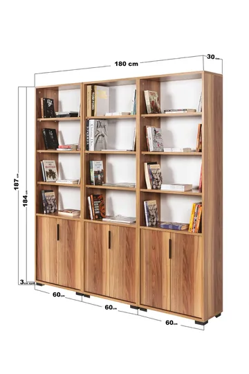 Kirjahylly Hanah Home Evora Wide (180 x 187 x 30 cm) Pähkinä - Pähkinä - Säilytys - Hylly - Kirjahylly