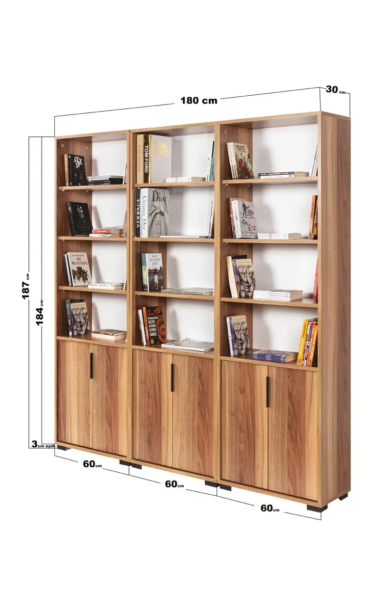 Kirjahylly Hanah Home Evora Wide (180 x 187 x 30 cm) Pähkinä - Pähkinä - Säilytys - Hylly - Kirjahylly