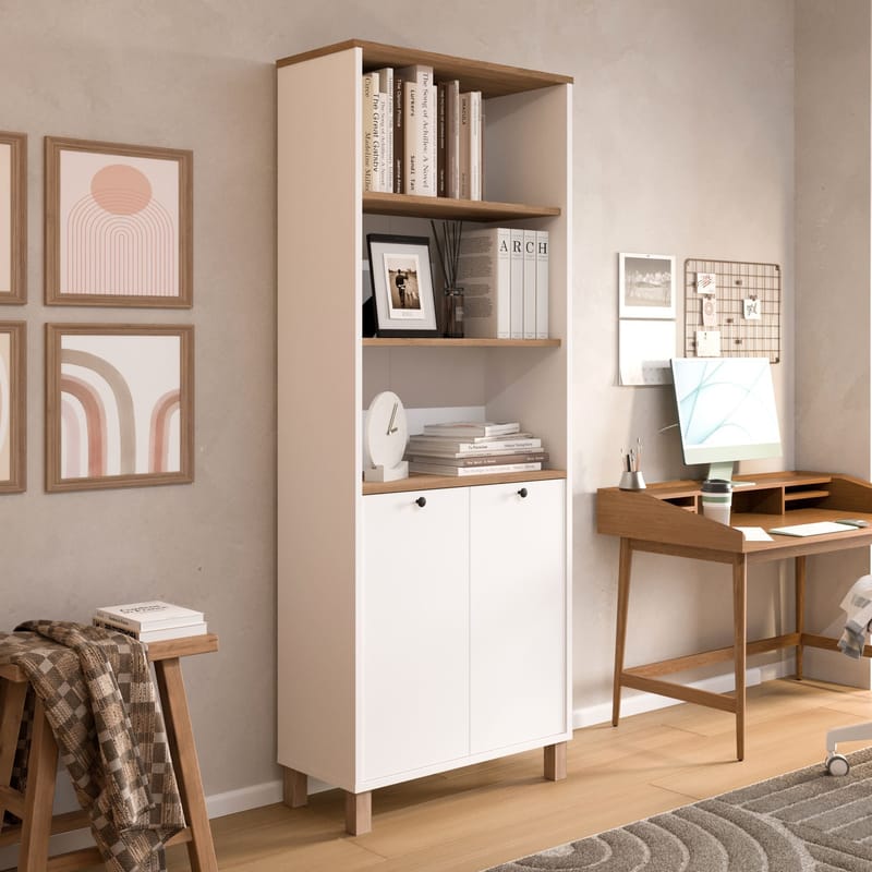 Kirjahylly Hanah Home Nord (69,5 x 180 x 32 cm) Valkotammi - Valkoinen ja tammi - Säilytys - Hylly - Kirjahylly