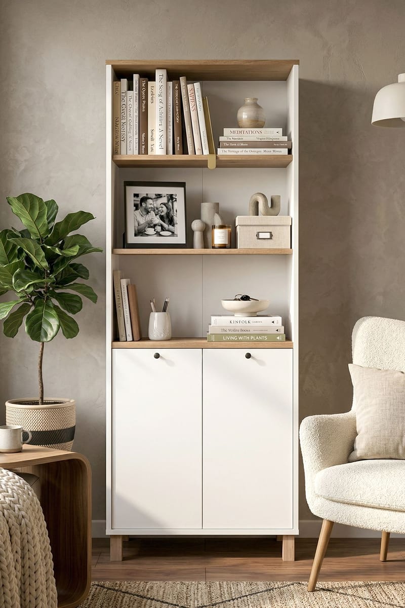 Kirjahylly Hanah Home Nord (69,5 x 180 x 32 cm) Valkotammi - Valkoinen ja tammi - Säilytys - Hylly - Kirjahylly