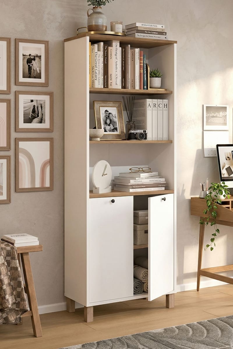 Kirjahylly Hanah Home Nord (69,5 x 180 x 32 cm) Valkotammi - Valkoinen ja tammi - Säilytys - Hylly - Kirjahylly