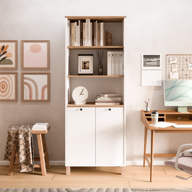 Kirjahylly Hanah Home Nord (69,5 x 180 x 32 cm) Valkotammi - Valkoinen ja tammi - Säilytys - Hylly - Kirjahylly