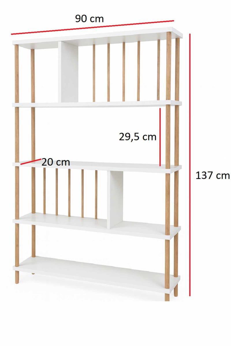 Kirjahylly Hanah Home Peka Tall (90 x 137 x 20 cm) Valkoinen - Valkoinen - Säilytys - Hylly - Kirjahylly